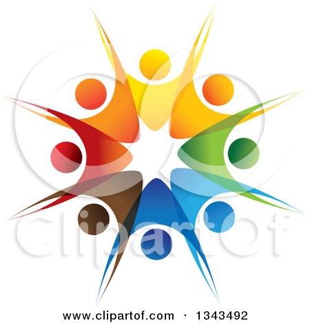 Clipart of a Teamwork Unity Circle of Colorful People Cheering or Dancing 41 - Royalty Free Vector Illustration by ColorMagic