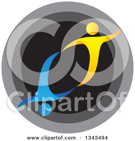 Clipart of a Teamwork Unity Blue and Yellow People Cheering or Dancing over a Circle - Royalty Free Vector Illustration by ColorMagic