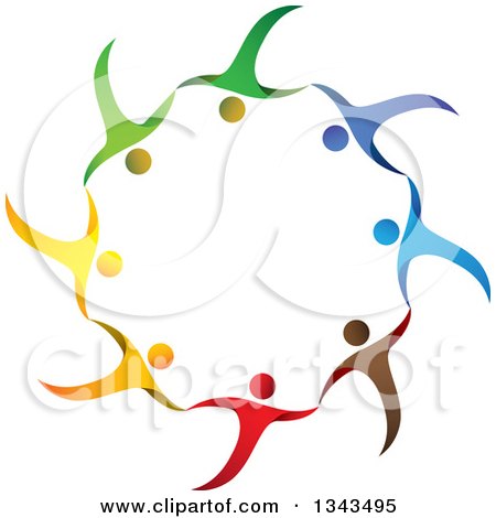 Clipart of a Teamwork Unity Circle of Colorful People Cheering or Dancing 43 - Royalty Free Vector Illustration by ColorMagic