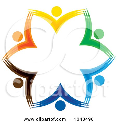 Clipart of a Teamwork Unity Circle of Colorful People Cheering or Dancing 57 - Royalty Free Vector Illustration by ColorMagic