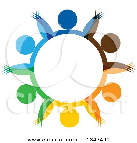 Clipart of a Teamwork Unity Circle of Colorful People Cheering or Dancing 56 - Royalty Free Vector Illustration by ColorMagic