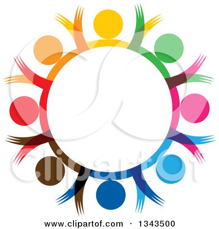 Clipart of a Teamwork Unity Circle of Colorful People Cheering or Dancing 45 - Royalty Free Vector Illustration by ColorMagic