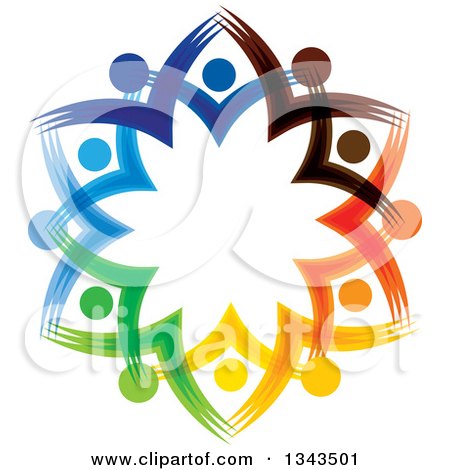 Clipart of a Teamwork Unity Circle of Colorful People Cheering or Dancing 46 - Royalty Free Vector Illustration by ColorMagic