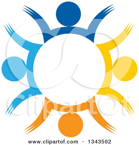 Clipart of a Teamwork Unity Circle of Colorful People Cheering or Dancing 47 - Royalty Free Vector Illustration by ColorMagic
