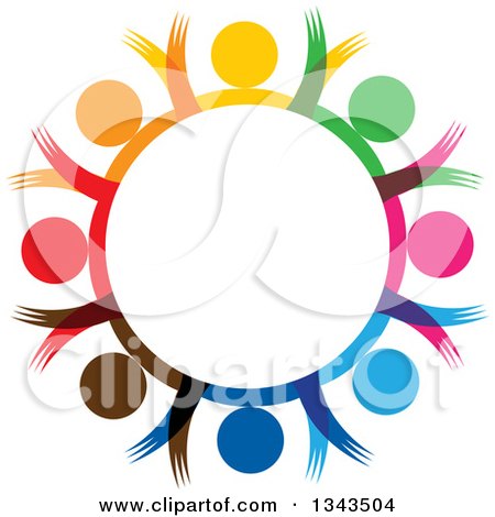 Clipart of a Teamwork Unity Circle of Colorful People Cheering or Dancing 49 - Royalty Free Vector Illustration by ColorMagic
