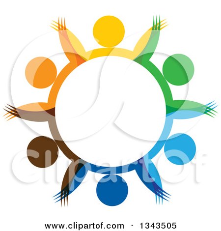 Clipart of a Teamwork Unity Circle of Colorful People Cheering or Dancing 50 - Royalty Free Vector Illustration by ColorMagic