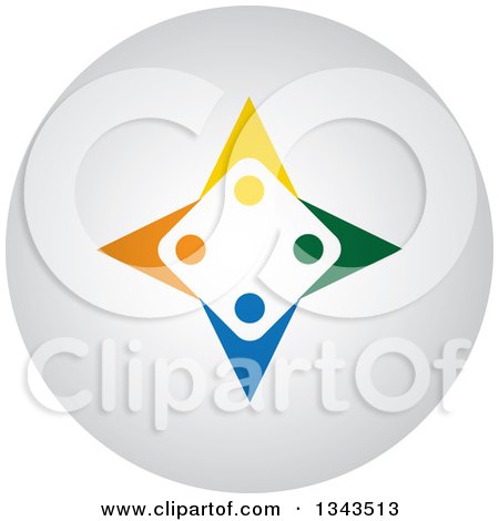 Clipart of a Teamwork Unity Circle of Colorful People on a Round Shaded App Icon Button Design Element 3 - Royalty Free Vector Illustration by ColorMagic