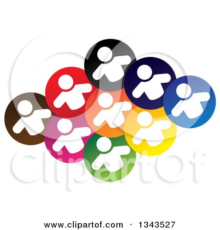 Clipart of a Teamwork Unity Group of White People in Colorful Circles - Royalty Free Vector Illustration by ColorMagic