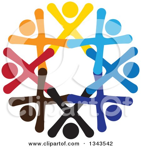 Clipart of a Teamwork Unity Circle of Colorful People Cheering or Dancing 73 - Royalty Free Vector Illustration by ColorMagic
