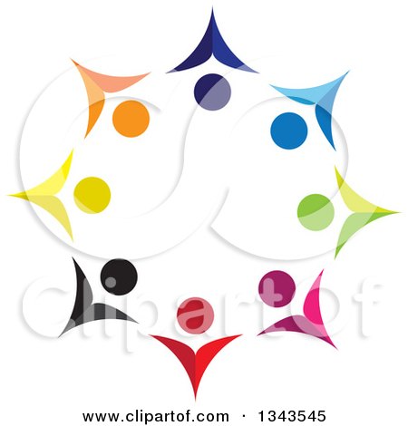 Clipart of a Teamwork Unity Circle of Colorful People Cheering or Dancing 7 - Royalty Free Vector Illustration by ColorMagic