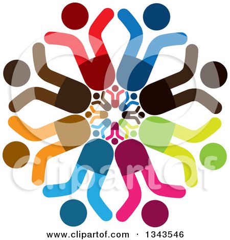 Clipart of a Teamwork Unity Circle of Colorful People Cheering or Dancing 6 - Royalty Free Vector Illustration by ColorMagic