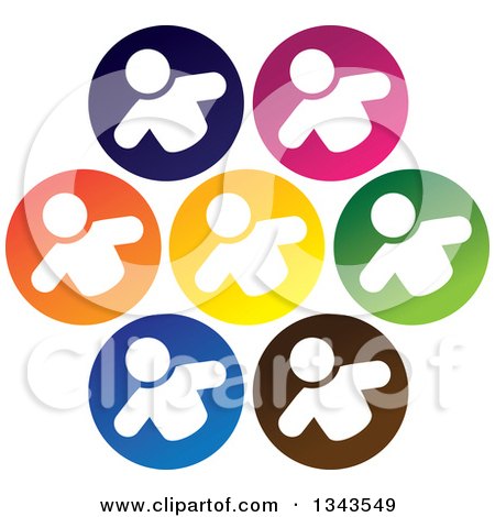 Clipart of a Teamwork Unity Group of White People in Colorful Circles 2 - Royalty Free Vector Illustration by ColorMagic