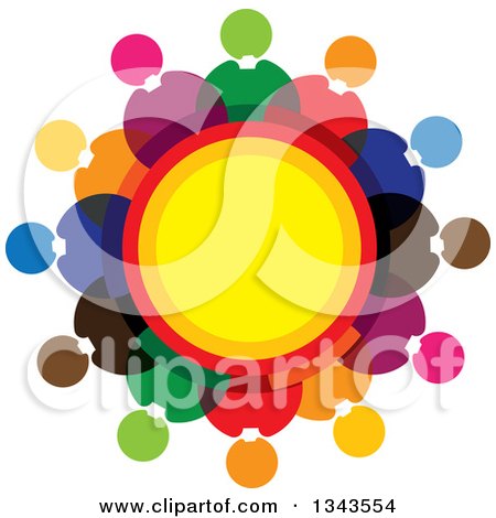 Clipart of a Teamwork Unity Circle of Colorful People Around Yellow - Royalty Free Vector Illustration by ColorMagic