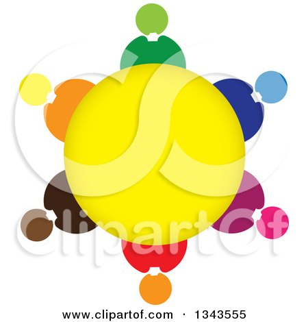 Clipart of a Teamwork Unity Circle of Colorful People Around Yellow 2 - Royalty Free Vector Illustration by ColorMagic