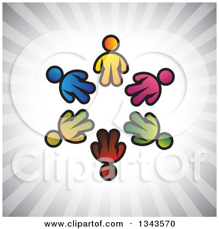 Clipart of a Teamwork Unity Circle of Colorful People over Gray Rays 3 - Royalty Free Vector Illustration by ColorMagic