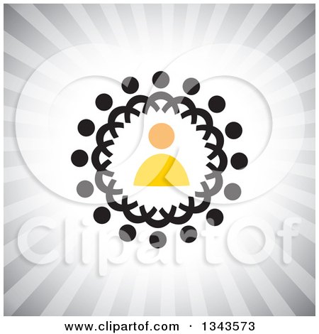 Clipart of a Teamwork Unity Circle of Black People Around an Orange Leader over Gray Rays 3 - Royalty Free Vector Illustration by ColorMagic