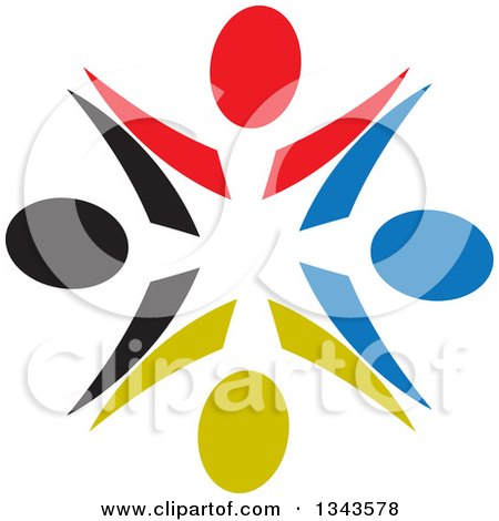 Clipart of a Teamwork Unity Circle of Colorful People Cheering or Dancing 4 - Royalty Free Vector Illustration by ColorMagic
