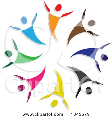 Clipart of a Teamwork Unity Circle of Colorful People Cheering or Dancing 5 - Royalty Free Vector Illustration by ColorMagic