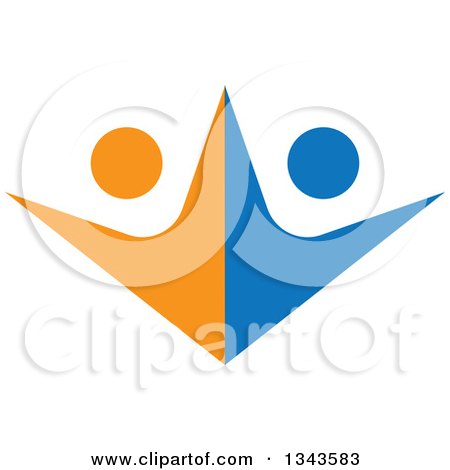 Clipart of a Teamwork Unity Group of Orange and Blue People Cheering - Royalty Free Vector Illustration by ColorMagic