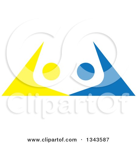 Clipart of a Blue and Yellow People Dancing or Cheering - Royalty Free Vector Illustration by ColorMagic