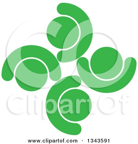 Clipart of a Teamwork Unity Circle of Green People Cheering or Dancing - Royalty Free Vector Illustration by ColorMagic