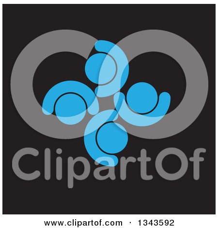 Clipart of a Teamwork Unity Circle of Blue People Cheering or Dancing on Black - Royalty Free Vector Illustration by ColorMagic