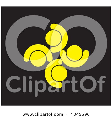 Clipart of a Teamwork Unity Circle of Yellow People Cheering or Dancing over Black - Royalty Free Vector Illustration by ColorMagic