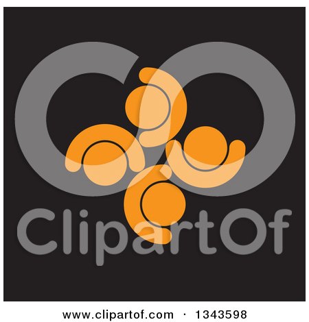 Clipart of a Teamwork Unity Circle of Cheering Orange People on Black - Royalty Free Vector Illustration by ColorMagic