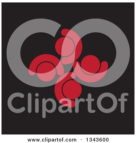 Clipart of a Teamwork Unity Circle of Red People Cheering or Dancing over Black - Royalty Free Vector Illustration by ColorMagic