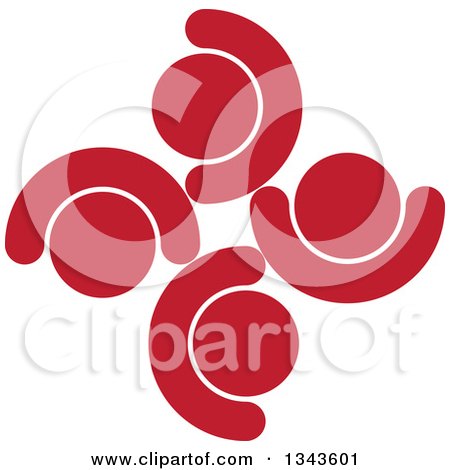 Clipart of a Teamwork Unity Circle of Red People Cheering or Dancing - Royalty Free Vector Illustration by ColorMagic
