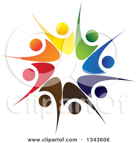 Clipart of a Teamwork Unity Circle of Colorful People Cheering or Dancing 21 - Royalty Free Vector Illustration by ColorMagic