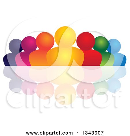 Clipart of a Teamwork Unity Group of Colorful People and a Reflection - Royalty Free Vector Illustration by ColorMagic