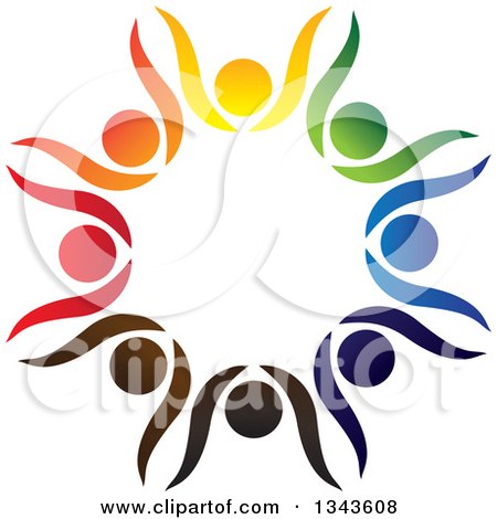 Clipart of a Teamwork Unity Circle of Colorful People Cheering or Dancing 20 - Royalty Free Vector Illustration by ColorMagic