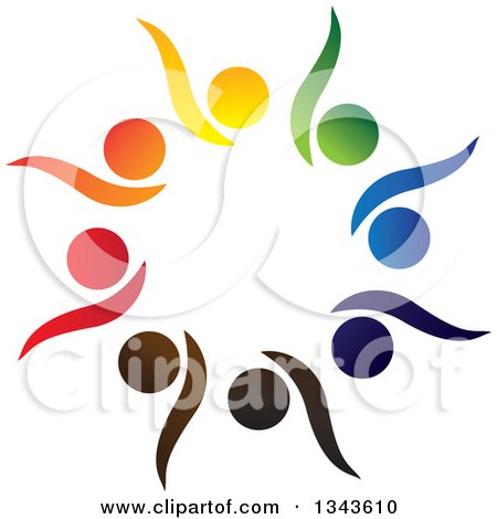 Clipart of a Teamwork Unity Circle of Colorful People Cheering or Dancing 19 - Royalty Free Vector Illustration by ColorMagic