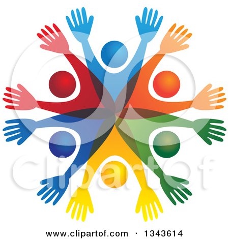 Clipart of a Teamwork Unity Circle of Colorful People Cheering or Dancing 18 - Royalty Free Vector Illustration by ColorMagic
