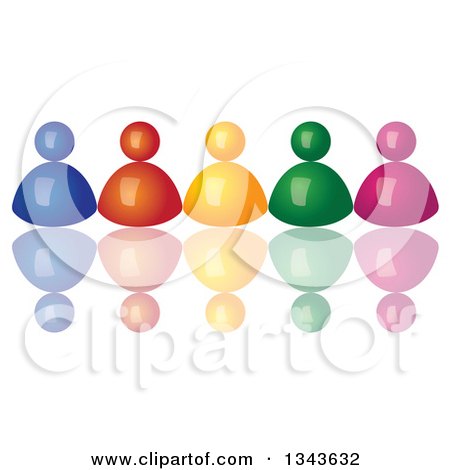 Clipart of a 3d Row of Colorful People with Reflections - Royalty Free Vector Illustration by ColorMagic