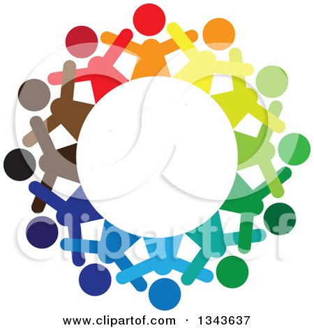 Clipart of a Teamwork Unity Circle of Colorful People Cheering or Dancing 11 - Royalty Free Vector Illustration by ColorMagic