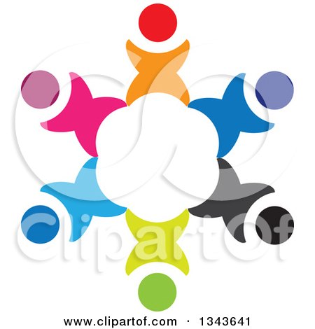 Clipart of a Teamwork Unity Circle of Colorful People Cheering or Dancing 14 - Royalty Free Vector Illustration by ColorMagic