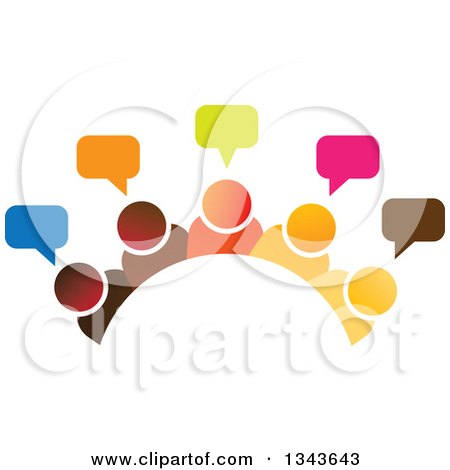 Clipart of a Teamwork Unity Group Arch of Colorful People Talking - Royalty Free Vector Illustration by ColorMagic