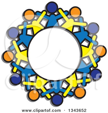 Clipart of a Teamwork Unity Circle of Blue Orange and Yellow People Cheering - Royalty Free Vector Illustration by ColorMagic