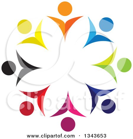 Clipart of a Teamwork Unity Circle of Colorful People Cheering or Dancing 8 - Royalty Free Vector Illustration by ColorMagic
