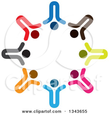Clipart of a Teamwork Unity Circle of Colorful People Cheering or Dancing 10 - Royalty Free Vector Illustration by ColorMagic