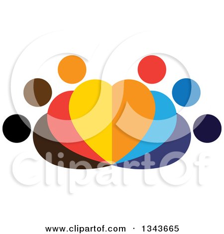 Clipart of a Teamwork Unity Group of Colorful People Forming Fanned Hearts - Royalty Free Vector Illustration by ColorMagic