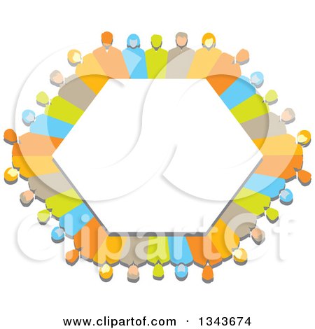 Clipart of a Teamwork Unity Group of Colorful People Forming a Frame - Royalty Free Vector Illustration by ColorMagic