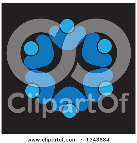 Clipart of a Teamwork Unity Circle of Blue People Cheering or Dancing on Black 6 - Royalty Free Vector Illustration by ColorMagic