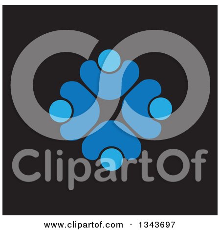Clipart of a Teamwork Unity Circle of Blue People Cheering or Dancing on Black 4 - Royalty Free Vector Illustration by ColorMagic