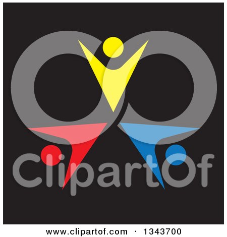 Clipart of a Teamwork Unity Circle of Colorful People Cheering or Dancing over Black 4 - Royalty Free Vector Illustration by ColorMagic