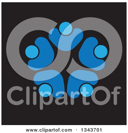 Clipart of a Teamwork Unity Circle of Blue People Cheering or Dancing on Black 5 - Royalty Free Vector Illustration by ColorMagic