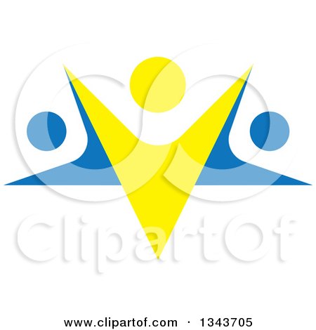 Clipart of a Blue and Yellow Trio of People Dancing or Cheering - Royalty Free Vector Illustration by ColorMagic