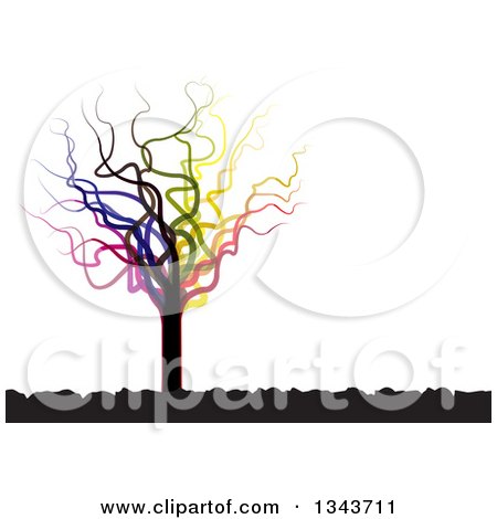 Clipart of a Funky Colorful Bare Tree and Black Soil - Royalty Free Vector Illustration by ColorMagic